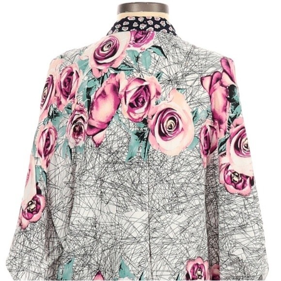 Jealous Tomato Kimono Open Front‎ Cardigan Size S/M Floral Print Contrast Trim - Picture 5 of 7
